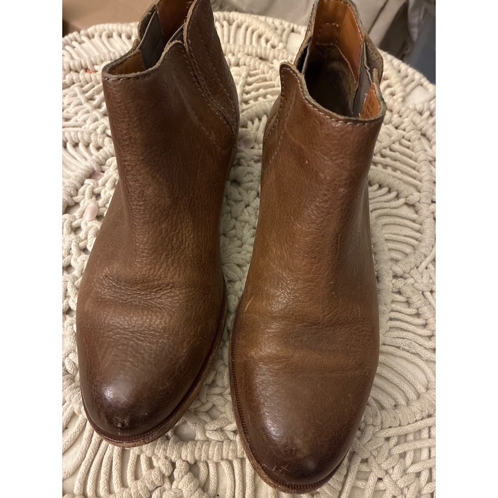 Kork-Ease Brown Leather Ankle Boots Women Slip On Chelsea Booties Low Heel - Picture 1 of 4